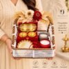 Decorative Gift Hamper Basket with Artificial Flowers Two Candle Holders Gift Box and Decorative Tray Festive Home Decor Set for Gifting