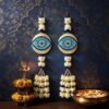 Fabric Artificial Flower Garland 24 Inch Wall Hanging Door Toran Evil Eye White Blue