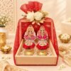 Lakshmi Ganesh Decorative Gift Hamper Basket with Artificial Flowers and Decorative Diyas Traditional Festive Home Decor Set for Gifting