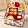 Decorative Gift Hamper Basket with Artificial Flowers Two Candle Holders Gift Box and Decorative Tray Festive Home Decor Set for Gifting