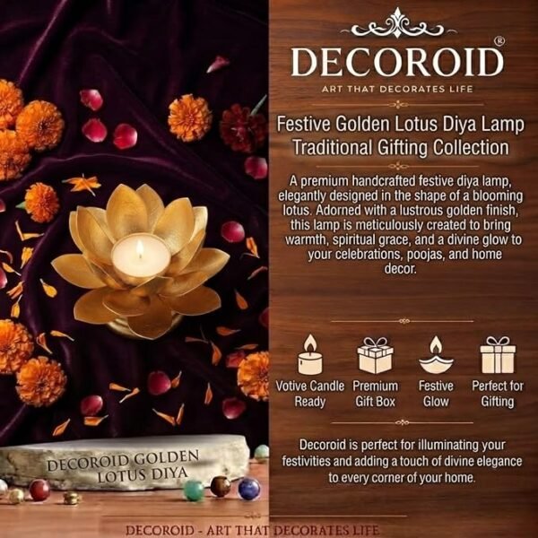 81y8b8F4uXL._SX679_ Lotus Flower Candle Holder Golden Metal