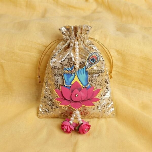 Krishna Flute Lotus Hanging Toran with Potli Gift Pouch